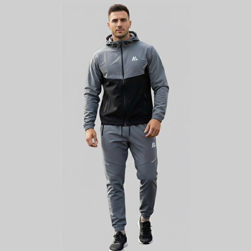 Trail Deer Hybrid Performance Tracksuit in steel grey and carbon black for men