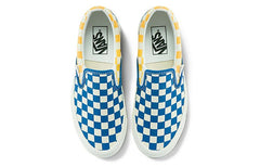 Vans Classic Slip-On Style 98 Checkerboard Yellow Blue Canvas Shoes