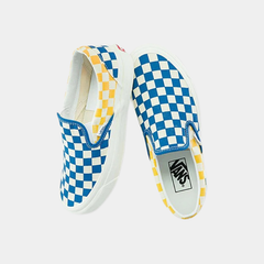 Vans Classic Slip-On Style 98 Checkerboard Yellow Blue Canvas Shoes