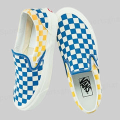 Vans Classic Slip-On – Split Checkerboard Blue, Yellow & White