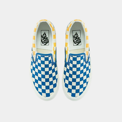 Vans Classic Slip-On Style 98 Checkerboard Yellow Blue Canvas Shoes