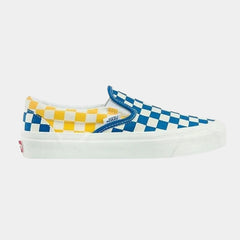 Vans Classic Slip-On Style 98 Checkerboard Yellow Blue Canvas Shoes