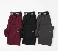 Alo Yoga Branded Elastic Waistband Wide-Leg Track Pants / Casual Lounge Trousers