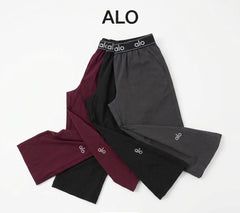 Alo Yoga Branded Elastic Waistband Wide-Leg Track Pants / Casual Lounge Trousers