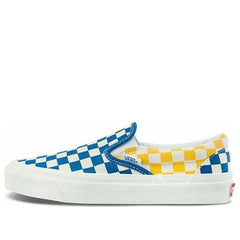 Vans Classic Slip-On Style 98 Checkerboard Yellow Blue Canvas Shoes