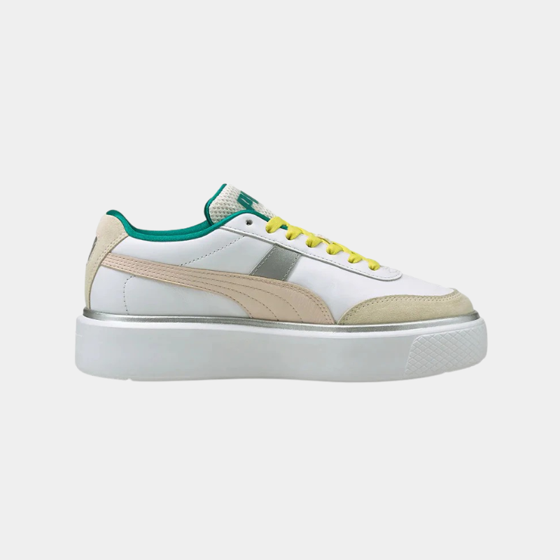 Women’s Platform Leather Lifestyle Sneakers – White & Pink Heritage