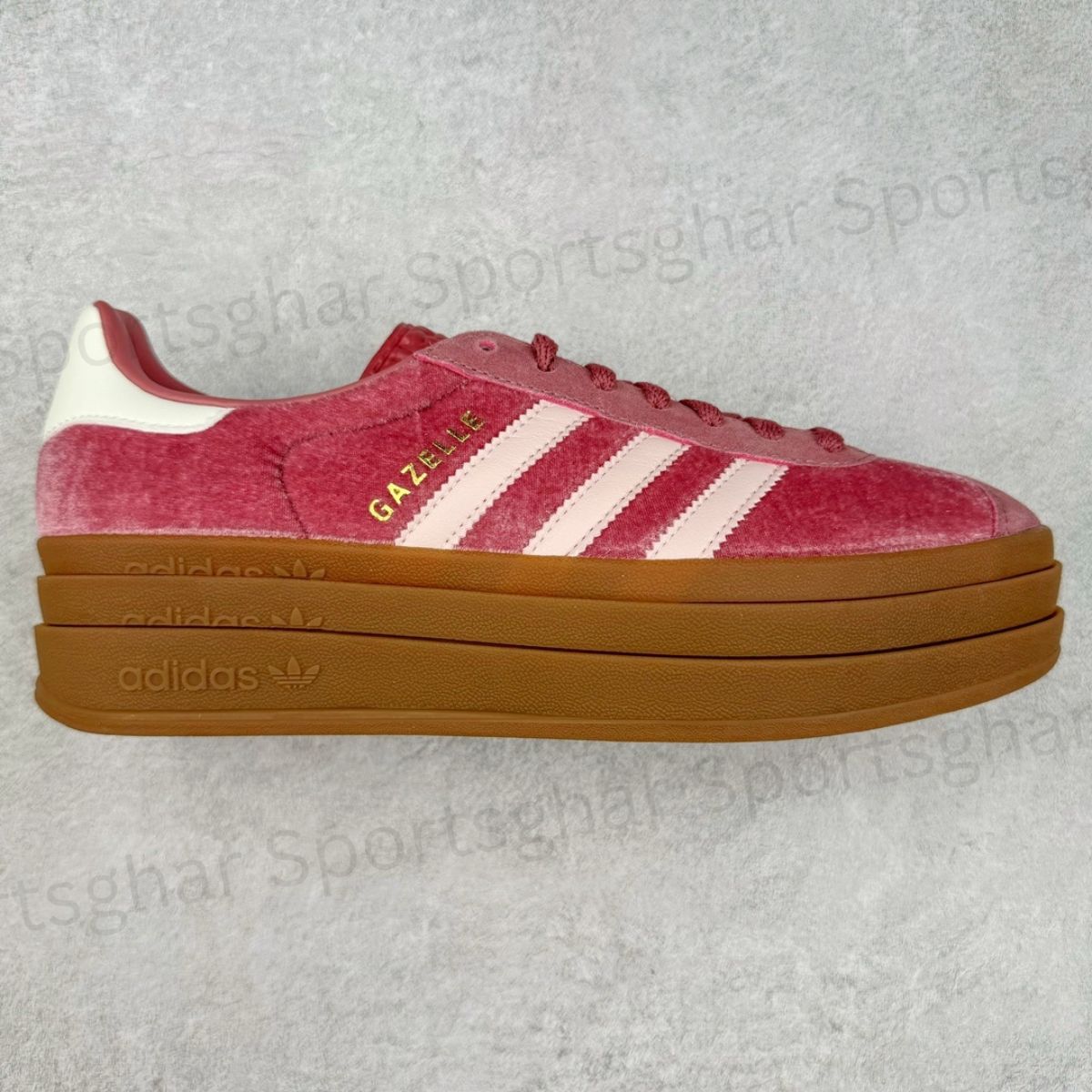 Adidas Gazelle Bold Shoes – Pink Velvet Triple-Platform Sneakers