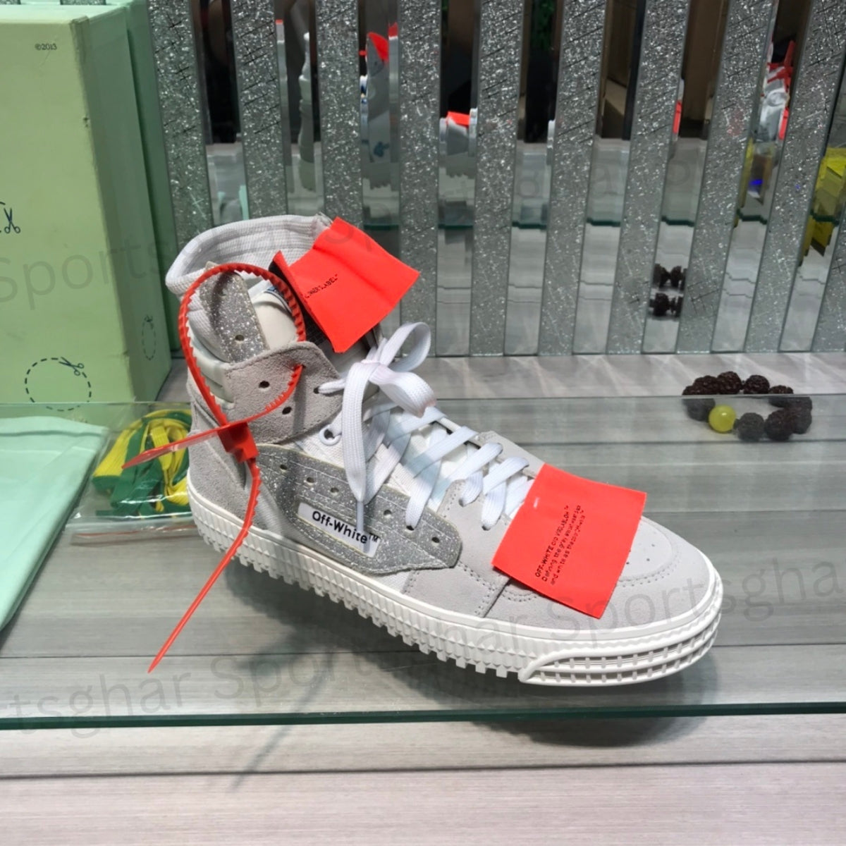 Off-White 3.0 Off-Court High-Top – White, Grey Suede & Glitter