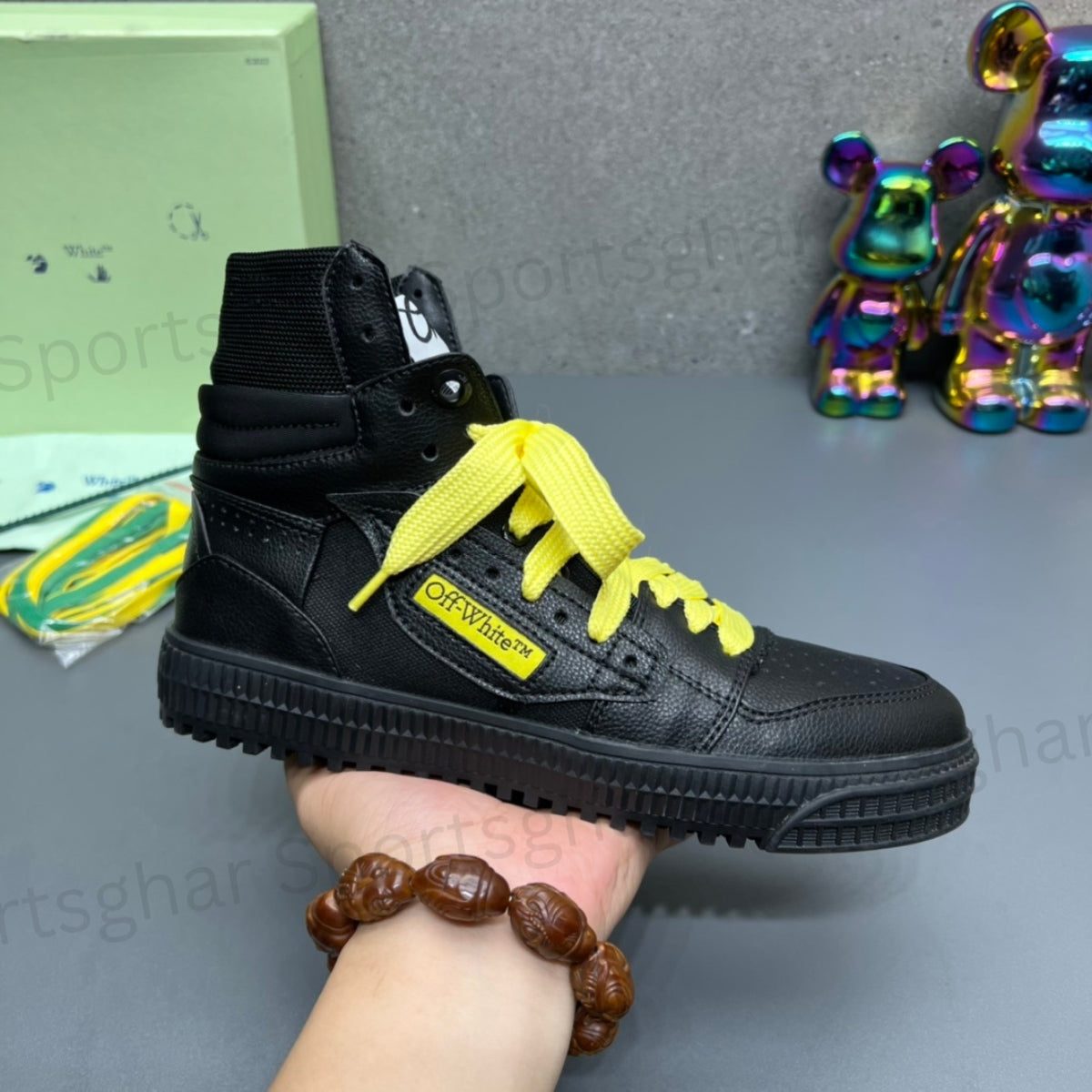 Off-White 3.0 Off-Court High-Top Sneakers – Black & Electric Yellow