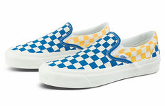 Vans Classic Slip-On Style 98 Checkerboard Yellow Blue Canvas Shoes