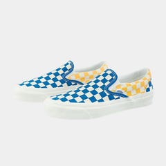 Vans Classic Slip-On Style 98 Checkerboard Yellow Blue Canvas Shoes