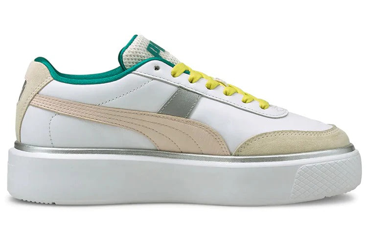 Women’s Platform Leather Lifestyle Sneakers – White & Pink Heritage