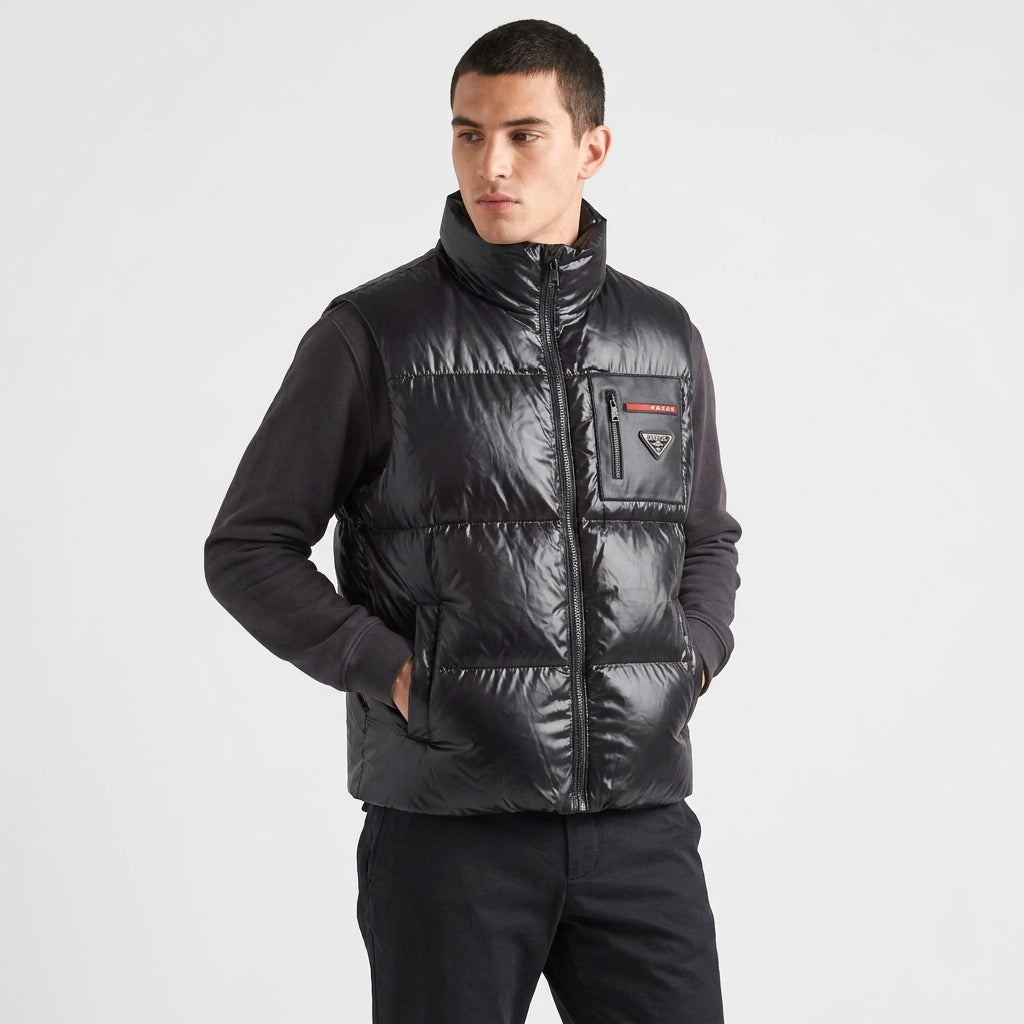 Prada Linea Rossa Men's Shiny Nylon Puffer Vest Sleeveless Gilet Jacket