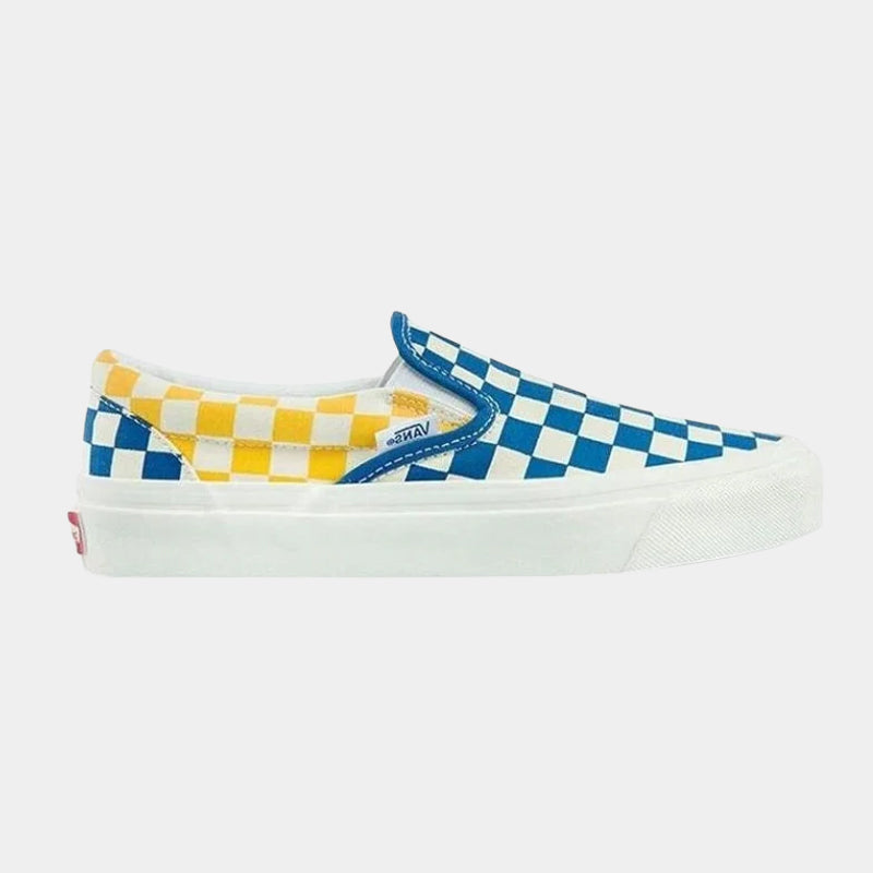 Vans Classic Slip-On Style 98 Checkerboard Yellow Blue Canvas Shoes