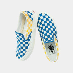 Vans Classic Slip-On Style 98 Checkerboard Yellow Blue Canvas Shoes