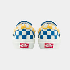 Vans Classic Slip-On Style 98 Checkerboard Yellow Blue Canvas Shoes