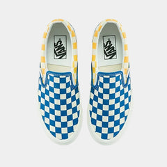 Vans Classic Slip-On Style 98 Checkerboard Yellow Blue Canvas Shoes