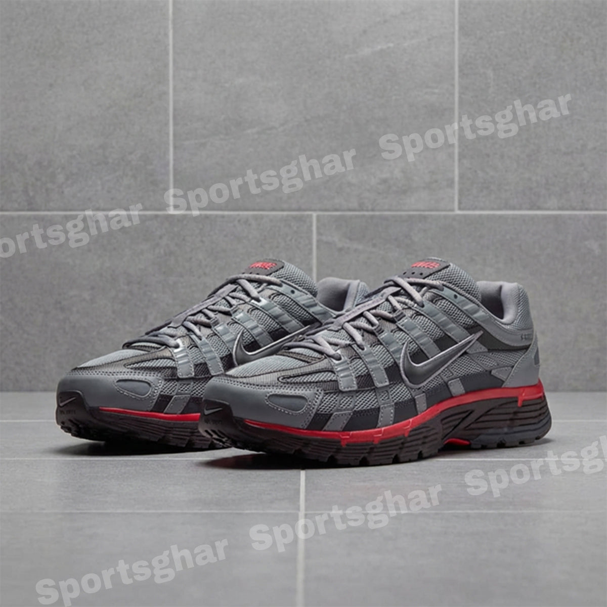 Nike P-6000 Men’s Trainers Grey Black Red Retro Running Sneakers