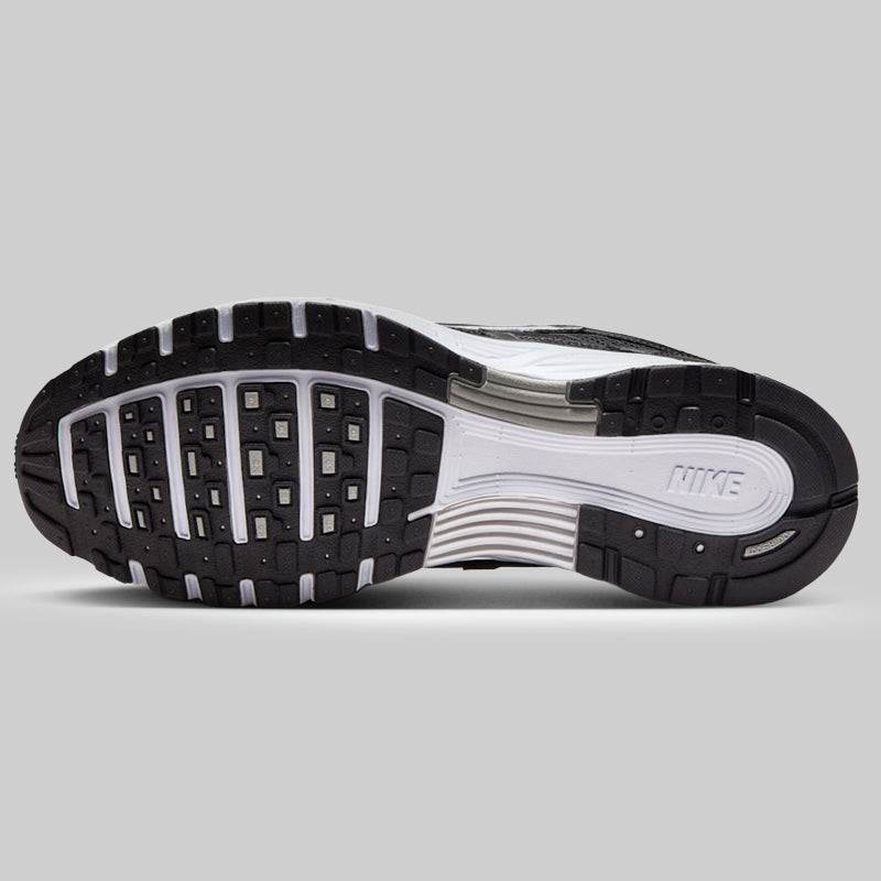 Close-up of a black and white sneaker sole on a gray background