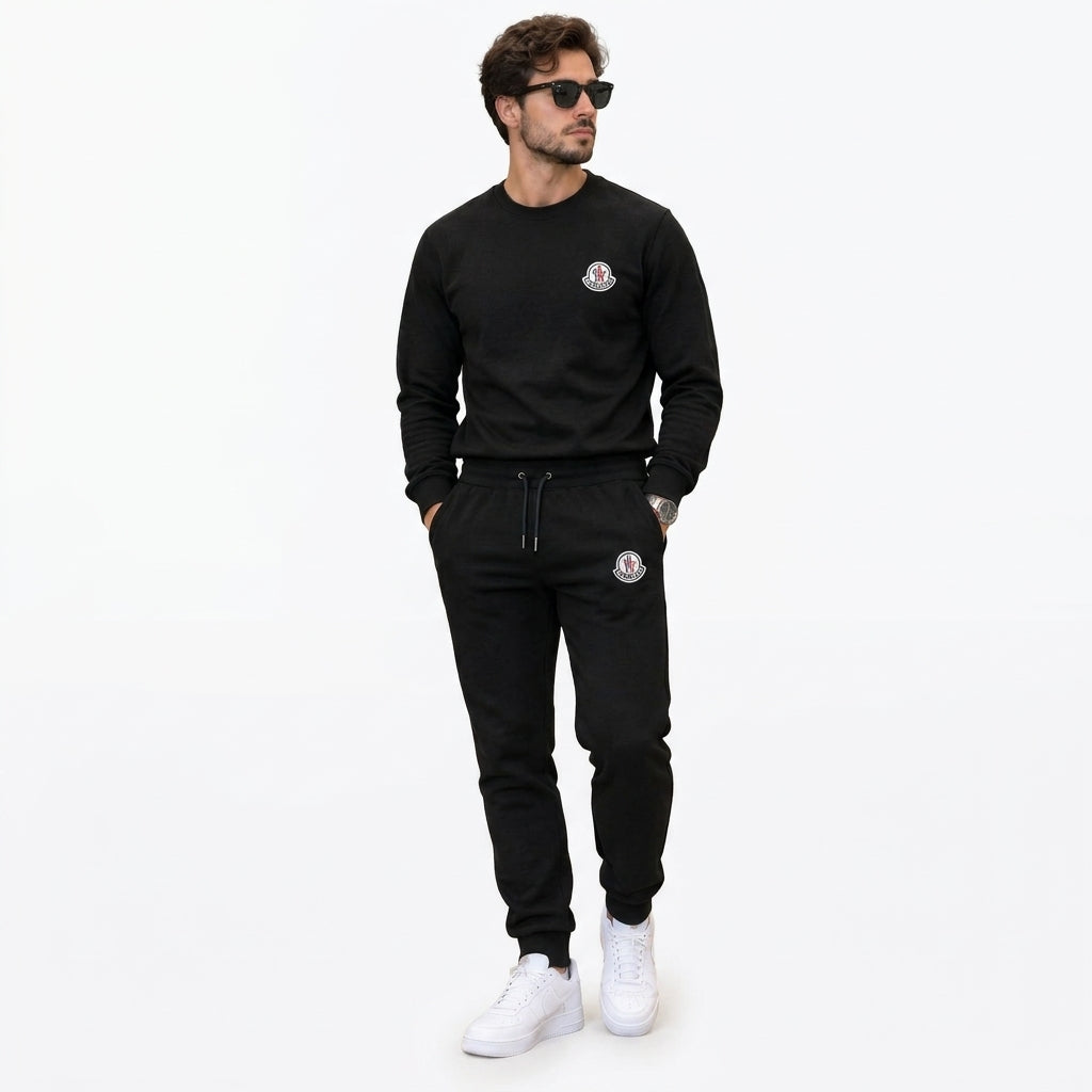 Moncler Men's Logo Patch Crewneck Sweatshirt & Joggers Fleece Tracksuit Set