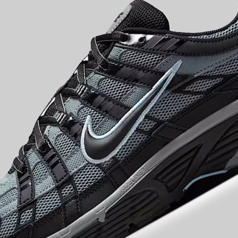 Nike P-6000 Black Grey close-up swoosh detail
