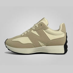 New Balance 327 lifestyle sneakers beige suede side view retro running shoes